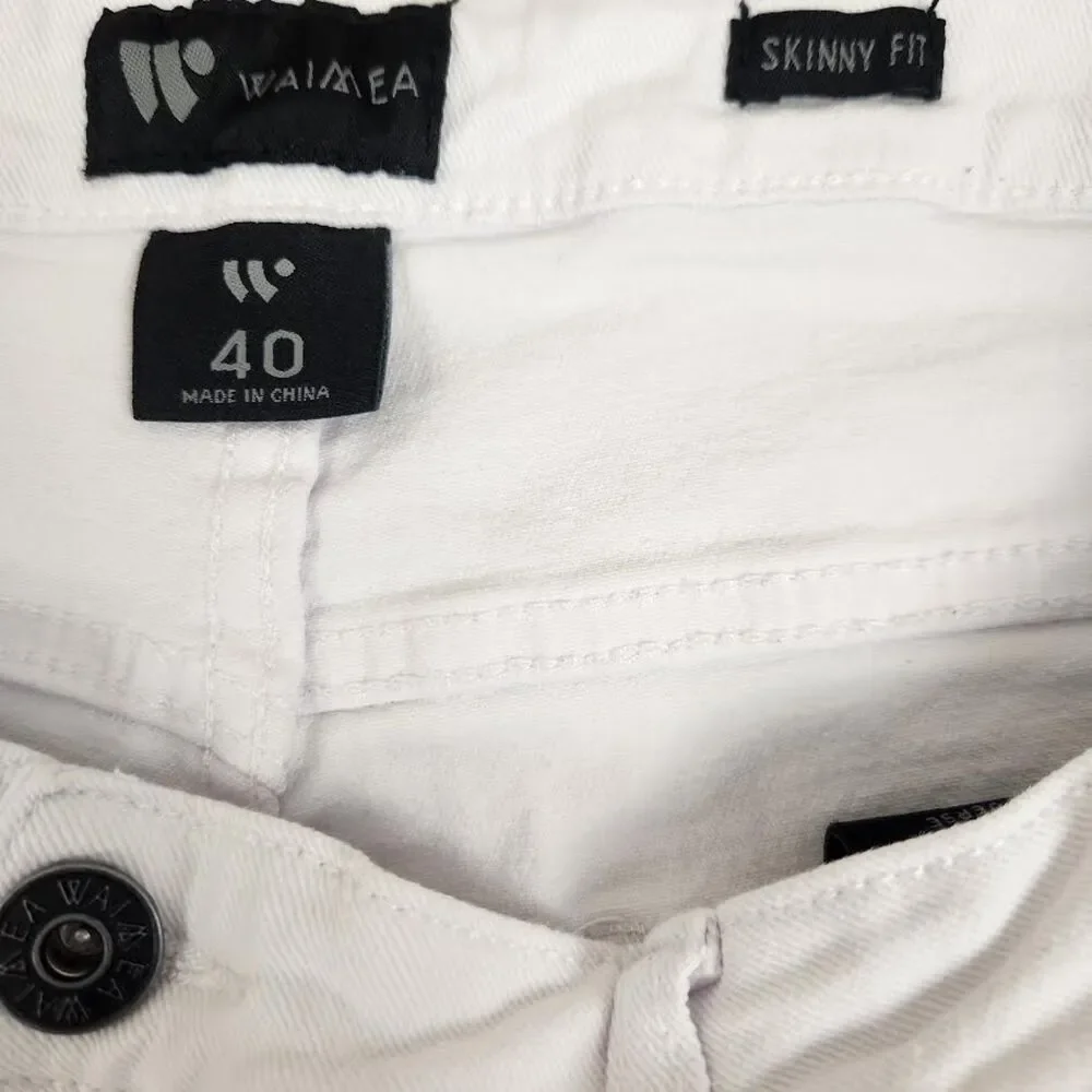 Waimea Graffiti Art Slim Fit Jeans Men's 40/32 White Stretch Denim Y2K Hip Hop